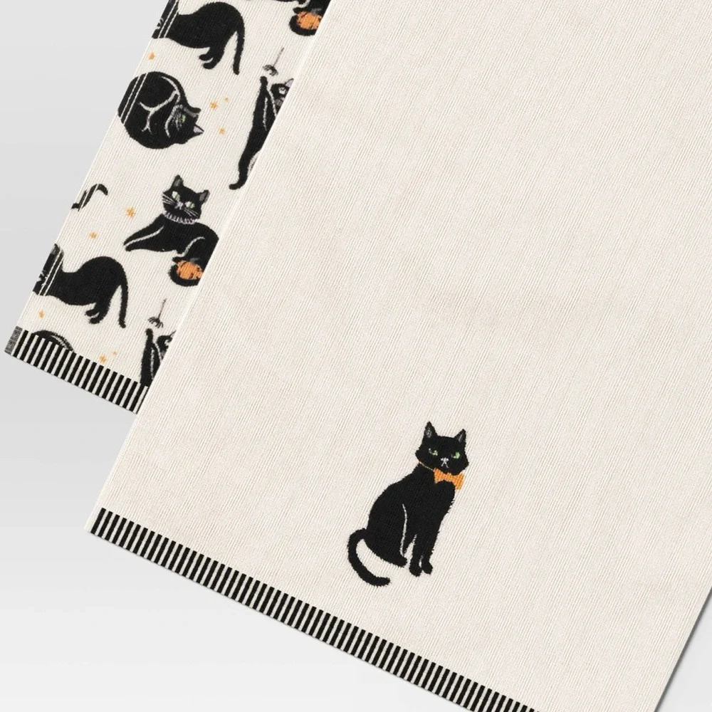 2pk Halloween Black Cats Hand Towel Set White - Hyde and EEK! Boutique™
